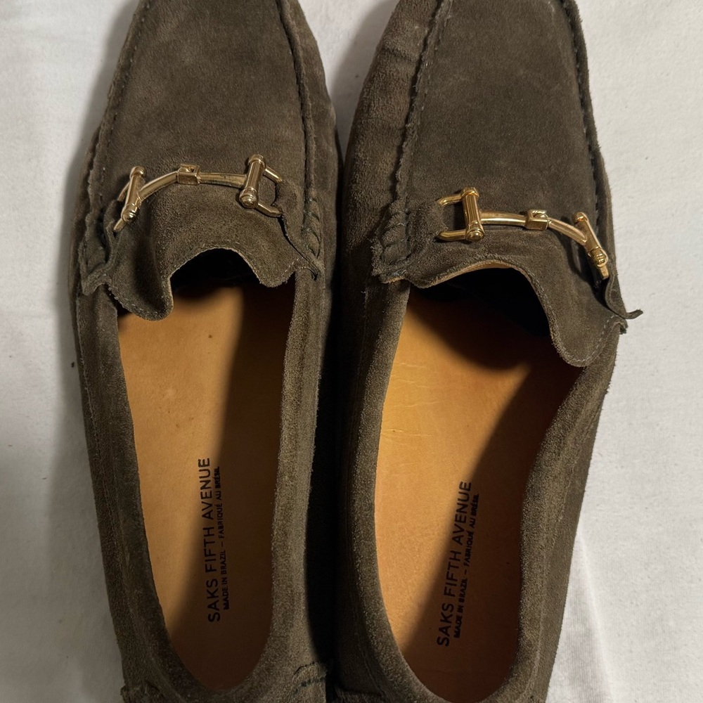 Saks Fifth Avenue Men's Olive Brown Suede Bit Loafers